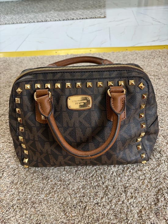 Michael Kors Handbags - Michael Kors Beige and Tan Logo Dome Satchel